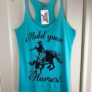 Western Cowgirl Hold Your Horses racer back tank M